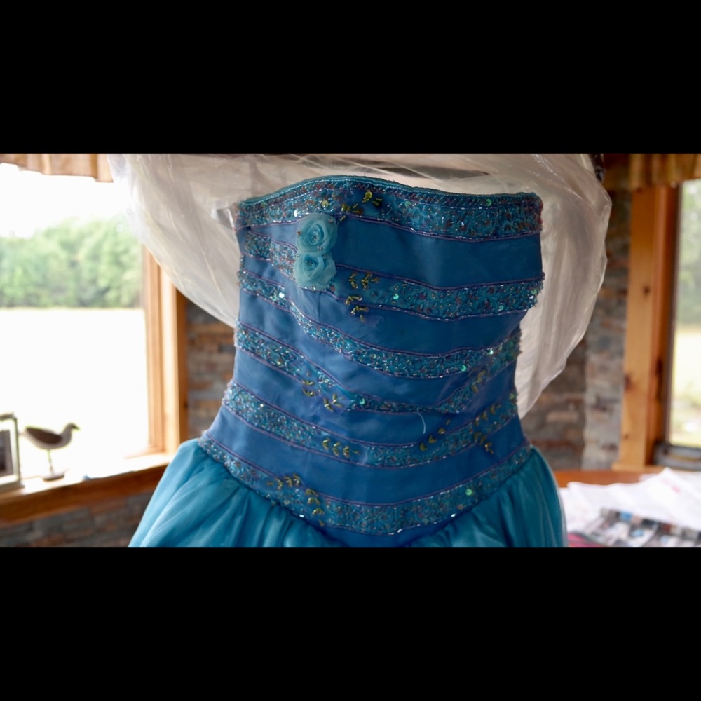 Teal Sequin Beaded Lace Ball, Prom, Formal Gown